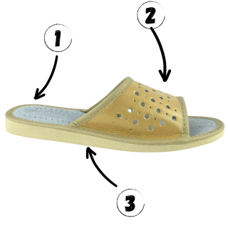 Kapcie damskie na lato, skórzane pantofle damskie beżowe- numer 433