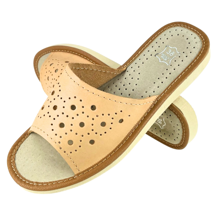 Kapcie na lato damskie ze skóry naturalnej - numer 441