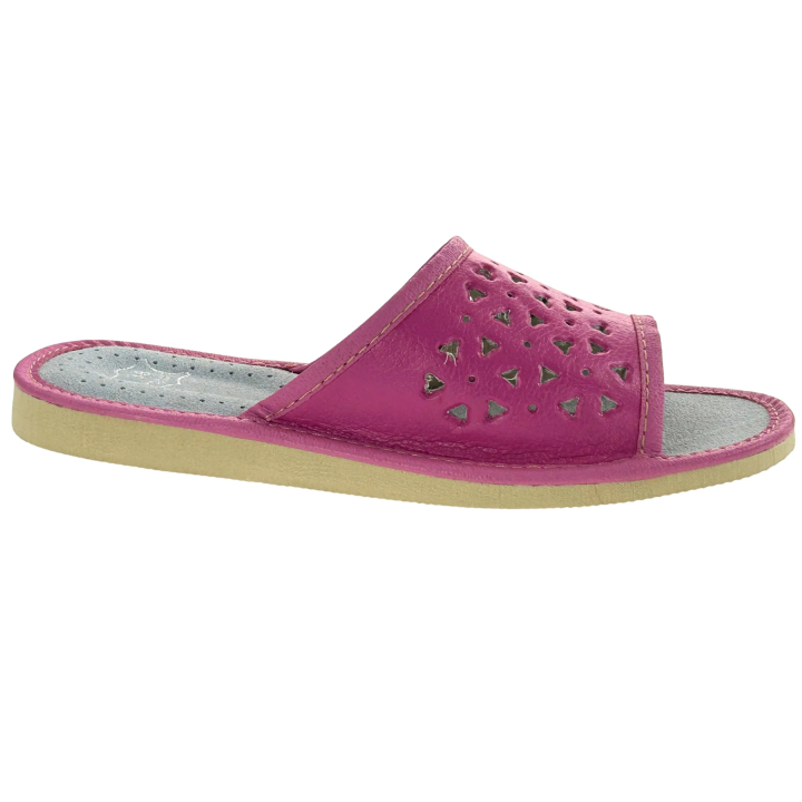 Różowe kapcie damskie ze skórzaną wkładką Pantofle domowe damskie - numer 462