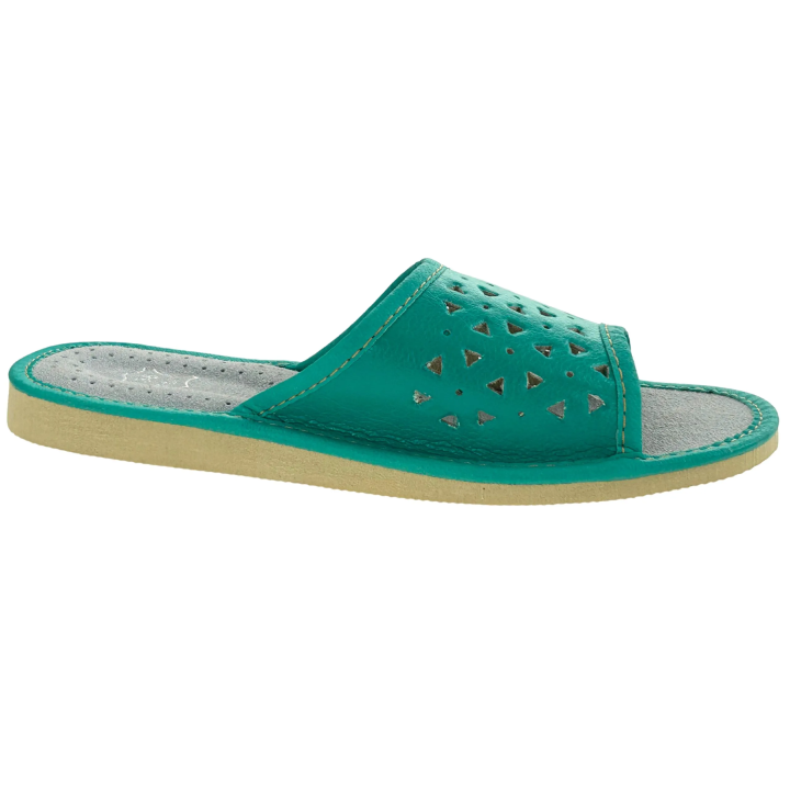 Zielone kapcie damskie domowe Kapcie damskie ze skórzaną wkładką - numer 466