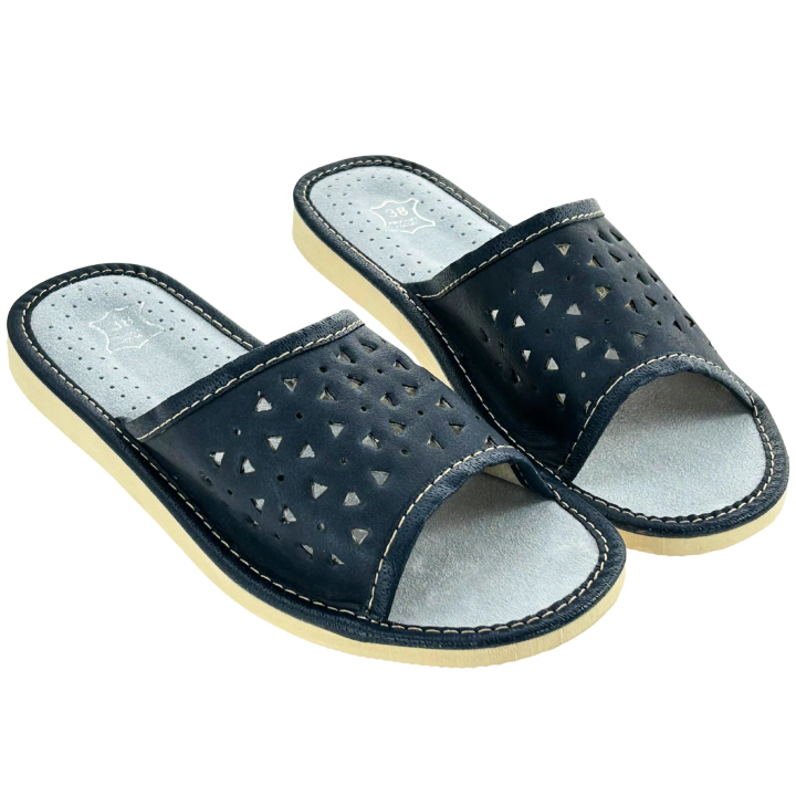 Ciemne kapcie damskie z skórzaną wkładką pantofle damskie domowe - numer 470