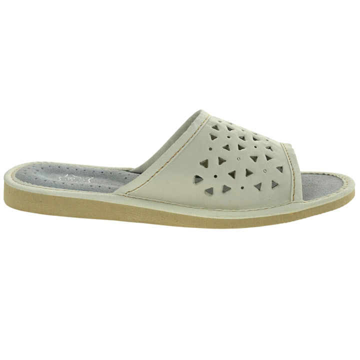 Białe skórzane kapcie, pantofle domowe damskie, kolorowe kapcie domowe - numer 292