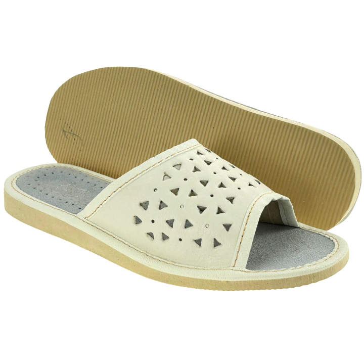 Białe skórzane kapcie, pantofle domowe damskie, kolorowe kapcie domowe - numer 292