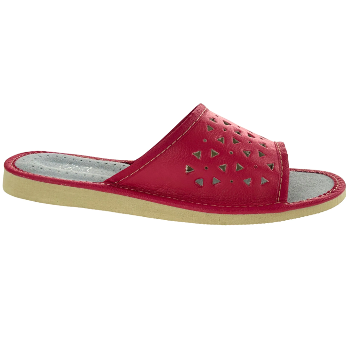 Różowe skórzane kapcie, pantofle domowe damskie, kolorowe kapcie domowe - numer 296